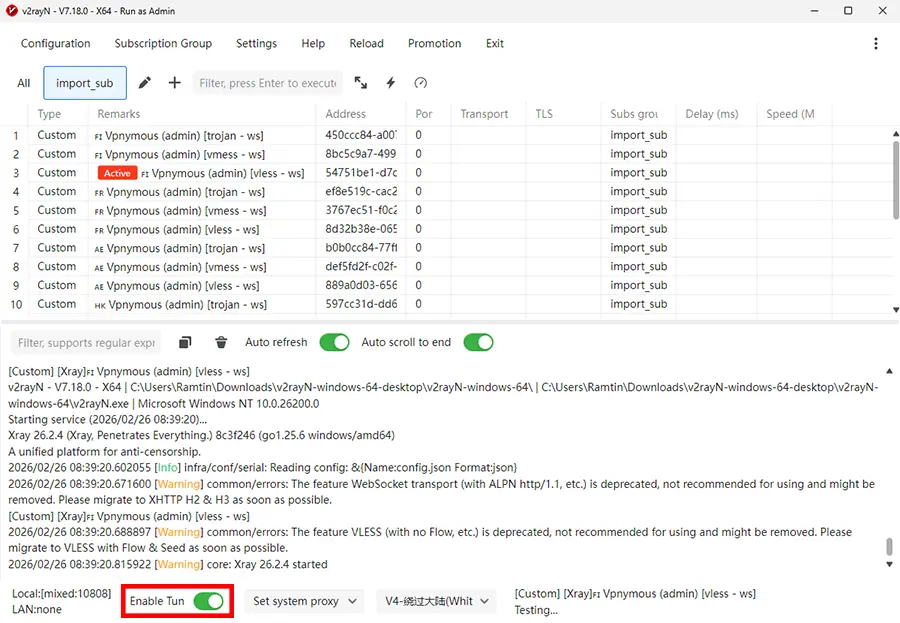 TUN Mode in v2rayN Windows vpnymous.com