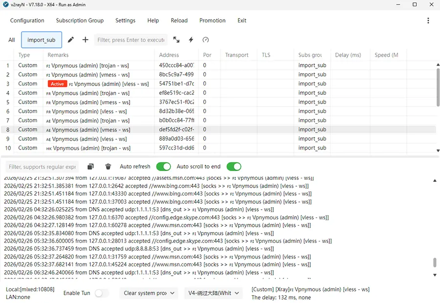 add vpnymous subscription v2rayn windows